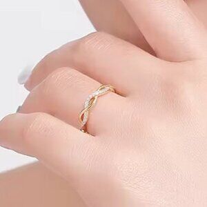Gold Braided Zircon Pave Ring. 925 Sterling Silver. #1098